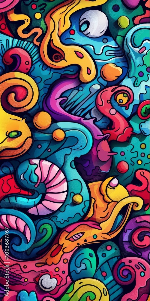 A lively and colorful abstract doodle art featuring dynamic swirls, shapes, and patterns in a playful and vibrant design. A lively and colorful abstract doodle art featuring dynamic swirls, shapes, and patterns in a playful and vibrant design.