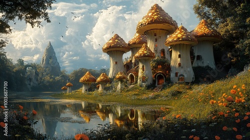 Enchanted Mushroom Village: A Whimsical Fantasy Landscape