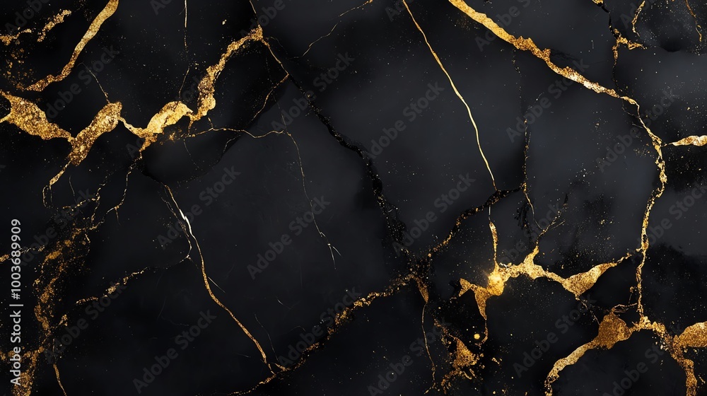 Elegant black marble texture with striking golden veins, perfect for luxury designs and sophisticated backgrounds.