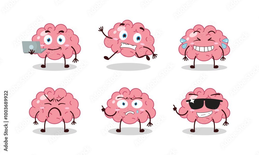Fototapeta premium funny brain cartoon character with many pose activity vector illustration