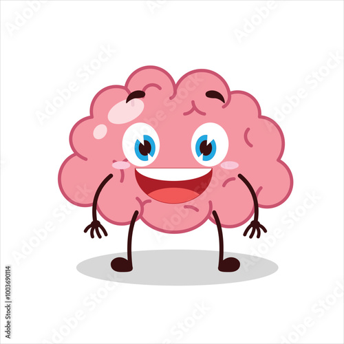 Cute happy expression of brain cartoon character