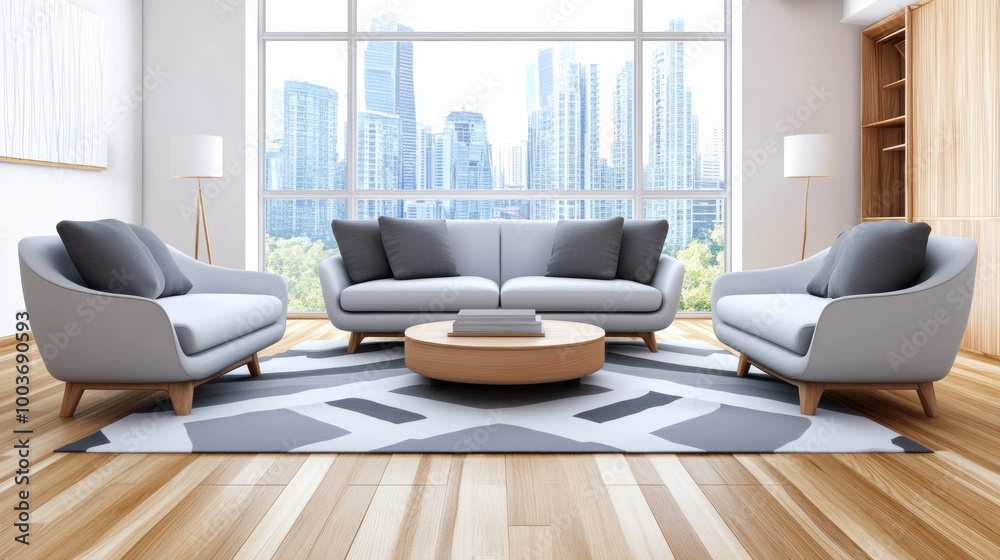 A living room with a couch, chair and coffee table, AI A living room with a couch, chair and coffee table, AI