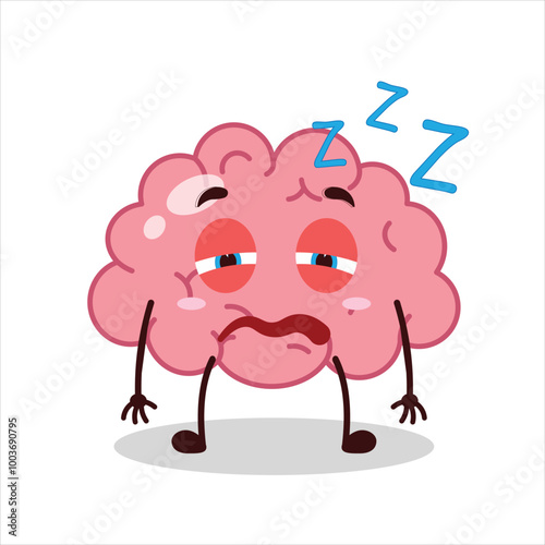 Cute sleepy expression of brain cartoon character