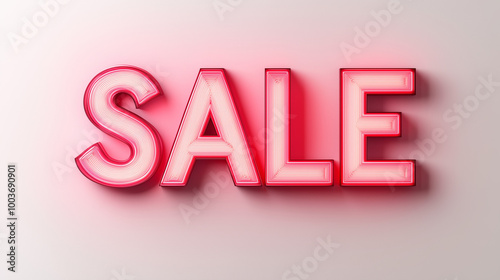 Neon white and red banner with text "SALE" on a light background for advertising sales and marketing.