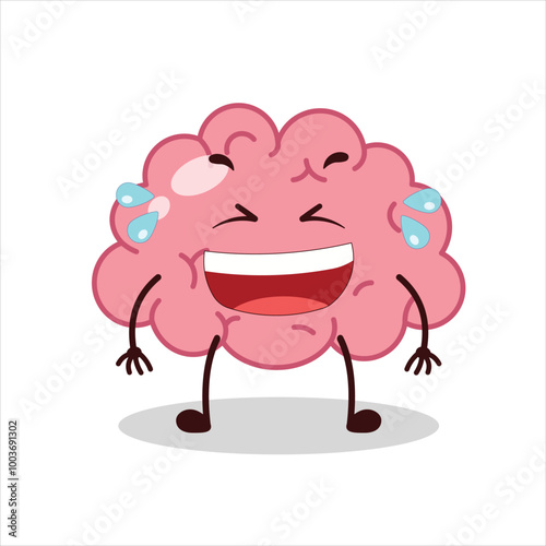 Cute laugh out loud expression of brain cartoon character
