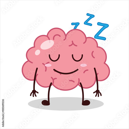 Cute sleep expression of brain cartoon character