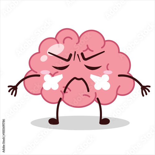 Cute mad expression of brain cartoon character