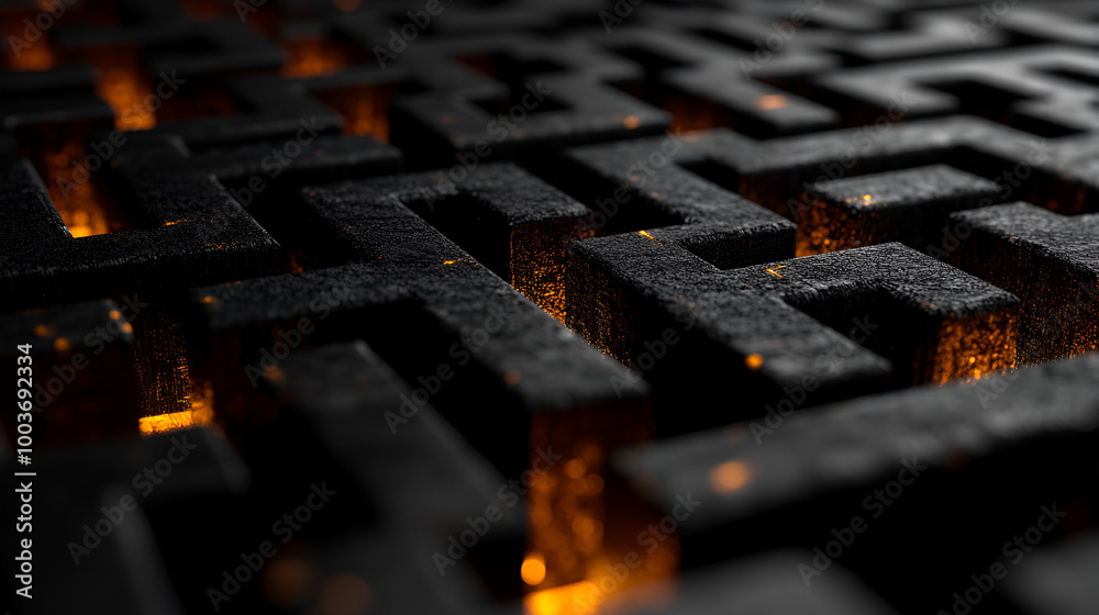 Intricate maze design illuminated from within by warm lights showcasing a unique geometric pattern Intricate maze design illuminated from within by warm lights showcasing a unique geometric pattern