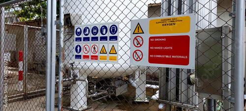 Icon on the warning sign indicates caution when entering a hazardous  area sign.