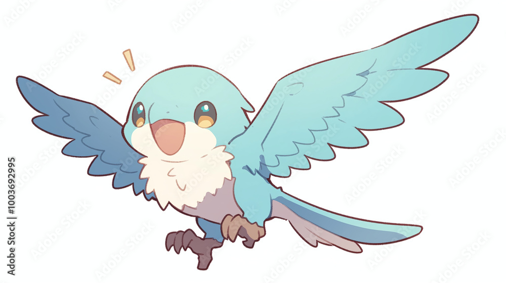 Obraz premium Cute Blue Bird Illustration - Cartoon Bird Art