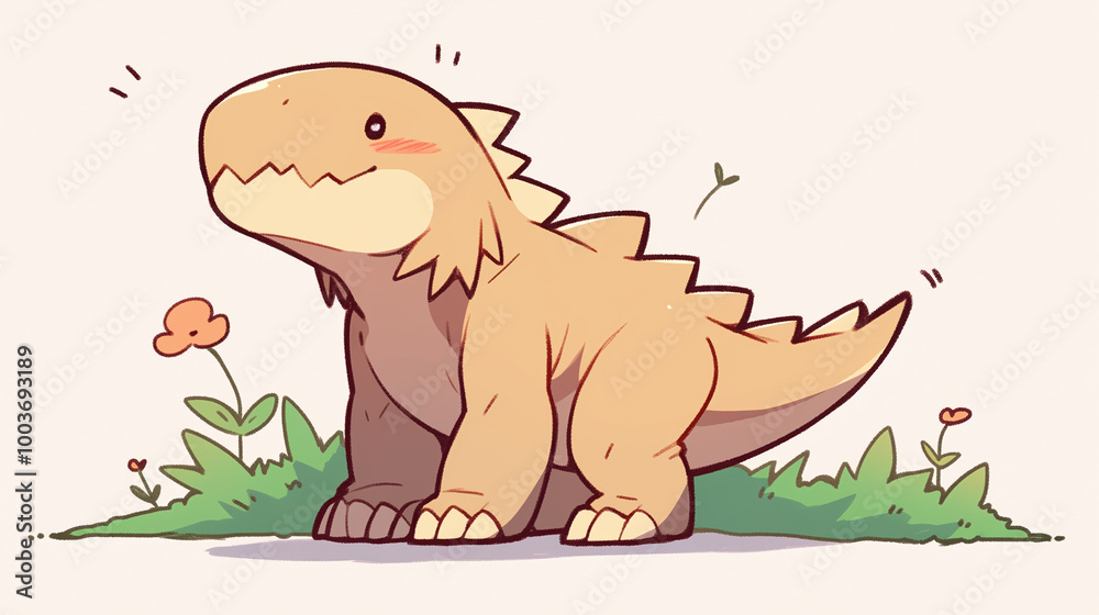 Obraz premium Cute Cartoon Dinosaur Illustration - Adorable Fantasy Creature Art