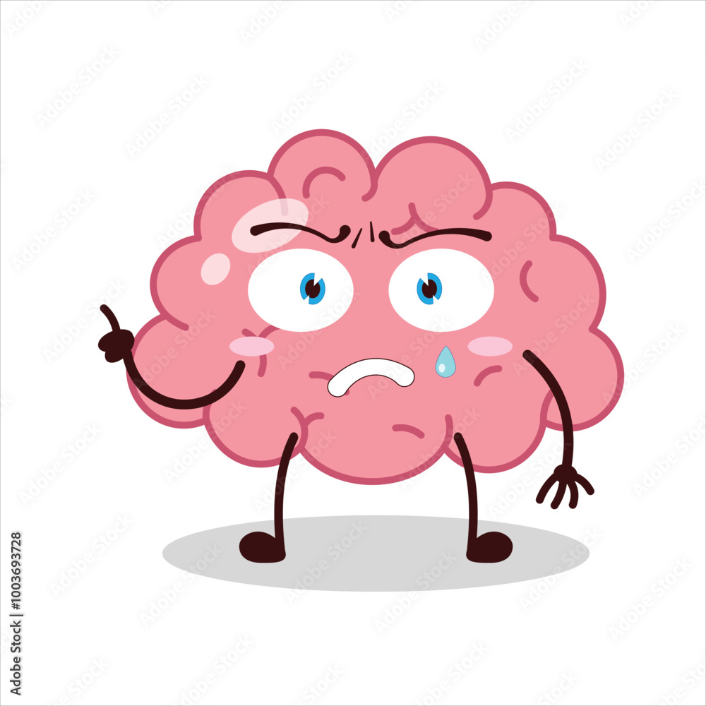 Obraz premium Cute weird expression of brain cartoon character