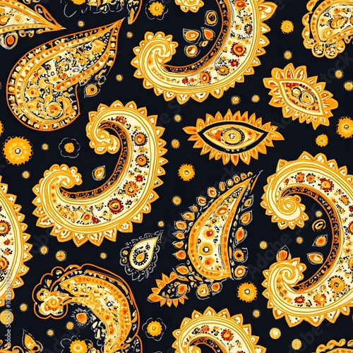 Gold paisley seamless pattern for vintage floral wallpaper