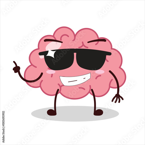 Cute cool expression of brain wear sunglasses cartoon character