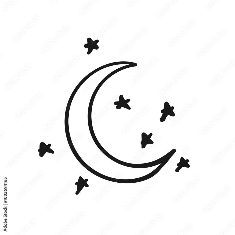 Crescent moon doodle hand drawn. Vector illustration Crescent moon doodle hand drawn. Vector illustration