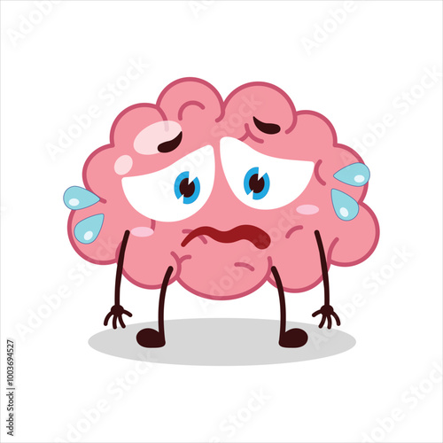 Cute depressed expression of brain cartoon character