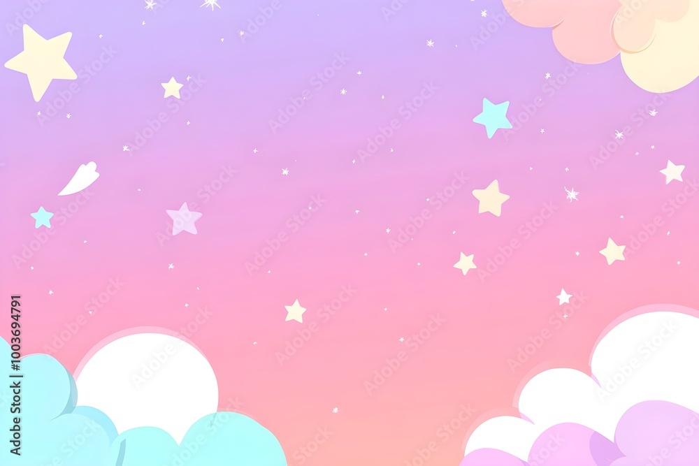 a whimsical, pastel-colored sky scene. The background transitions from a soft purple at the top to a gentle pink towards the bottom. a whimsical, pastel-colored sky scene. The background transitions from a soft purple at the top to a gentle pink towards the bottom.