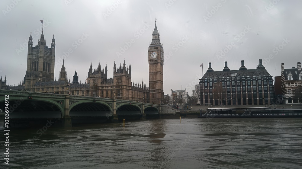 Naklejka premium Iconic Big Ben Towering Over the Thames River