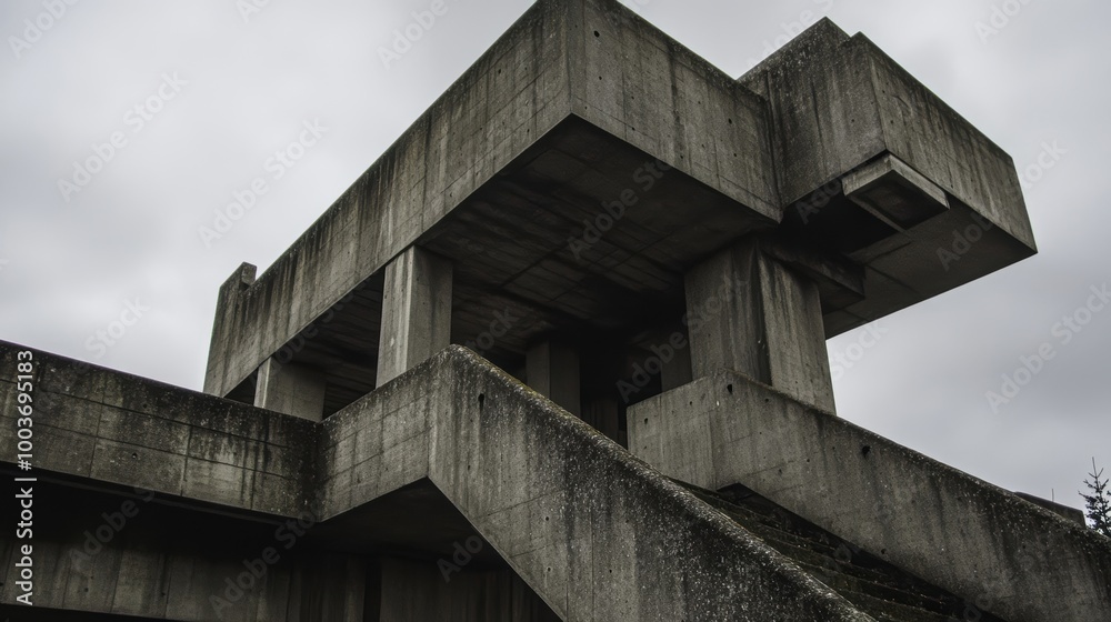 Brutalist Concrete Structure Against Cloudy Sky Brutalist Concrete Structure Against Cloudy Sky