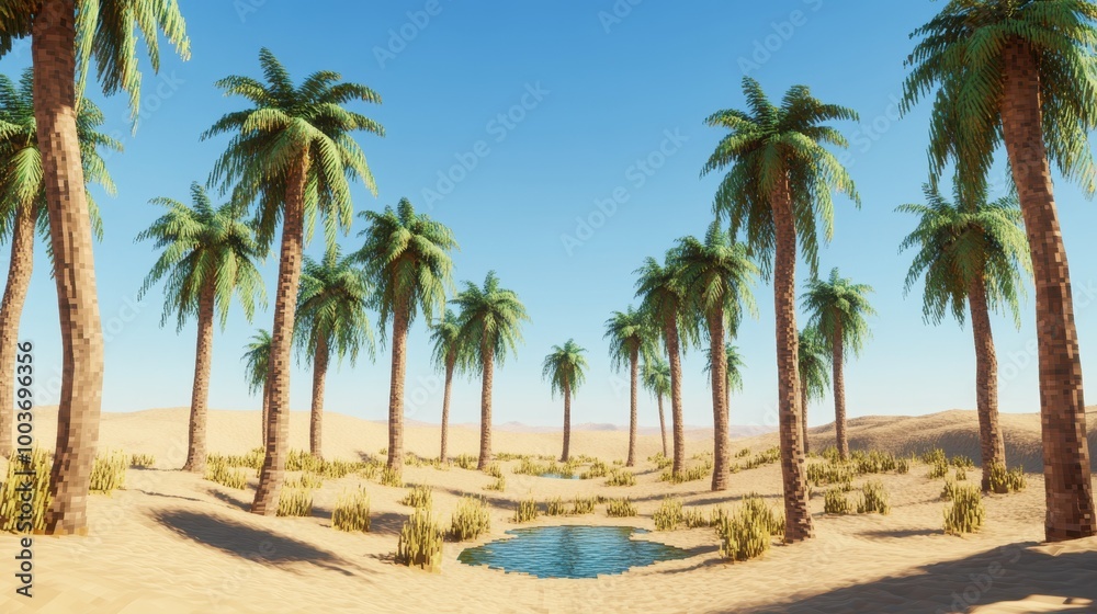 Tranquil Oasis Surrounded by Lush Palm Trees Tranquil Oasis Surrounded by Lush Palm Trees