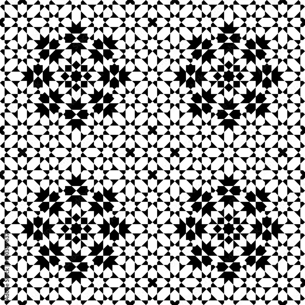 Seamless geometric ornament based on traditional islamic art. Black and white. Seamless geometric ornament based on traditional islamic art. Black and white.