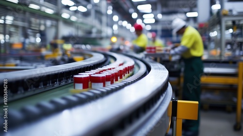 Workers managing a production line in a manufacturing facility during daytime operations