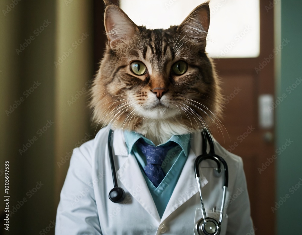 Doctor cat, veterinarian. Cute funny cat with stethoscope. Medical care and veterinary banner. Pet health care, medicine. Special offer, sale. Vet clinic webline. Ai generated image. Doctor cat, veterinarian. Cute funny cat with stethoscope. Medical care and veterinary banner. Pet health care, medicine. Special offer, sale. Vet clinic webline. Ai generated image.