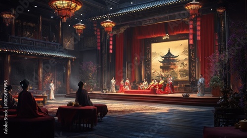 A Lavish Theatrical Performance in an Ancient Chinese Palace photo