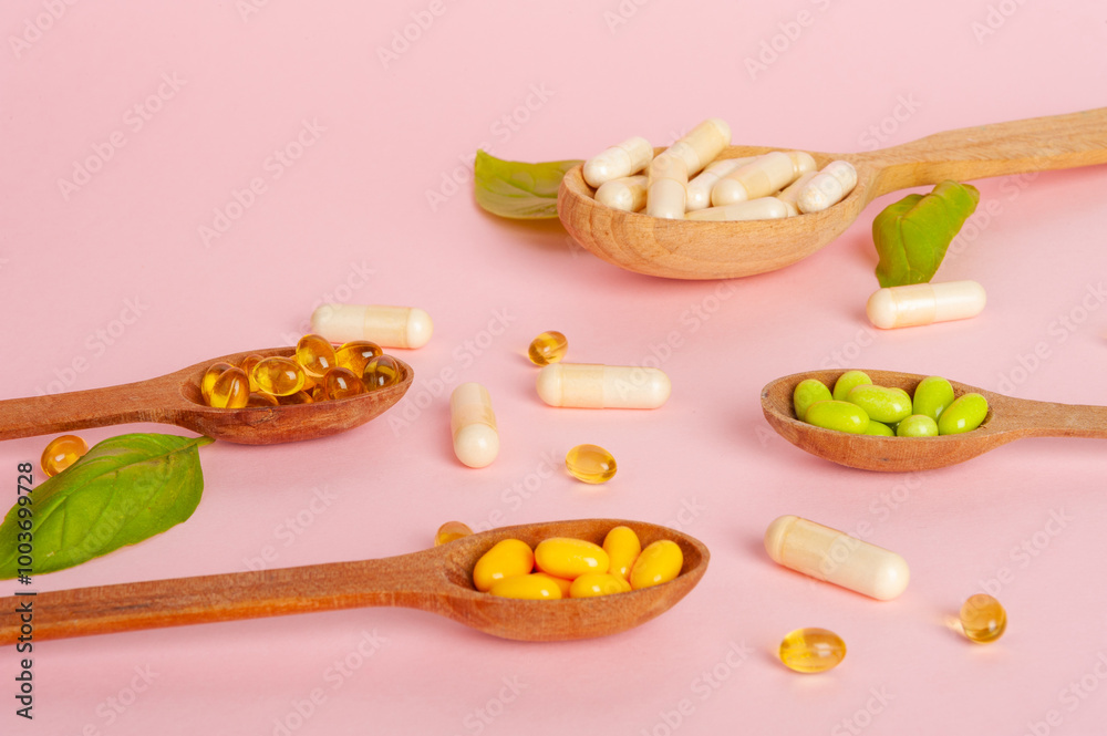Color Dietary Supplements, Vitamin Capsules, Mineral Pills, Healthy Multivitamin Capsule Color Dietary Supplements, Vitamin Capsules, Mineral Pills, Healthy Multivitamin Capsule