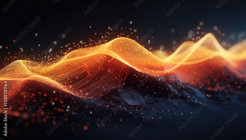 Wave of particles and lines. Big data visualization. Abstract background with a dynamic wave. 3d rendering Wave of particles and lines. Big data visualization. Abstract background with a dynamic wave. 3d rendering