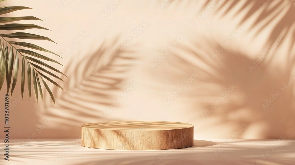 Minimalist Display Stand with Palm Shadows