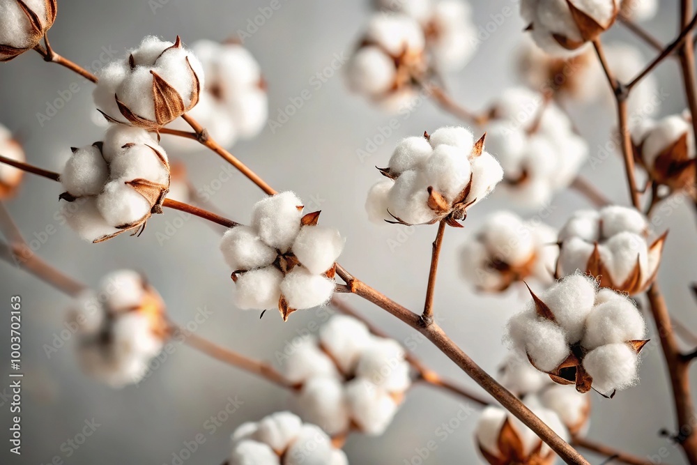 White cotton flowers on brown branches at a tilted angle White cotton flowers on brown branches at a tilted angle