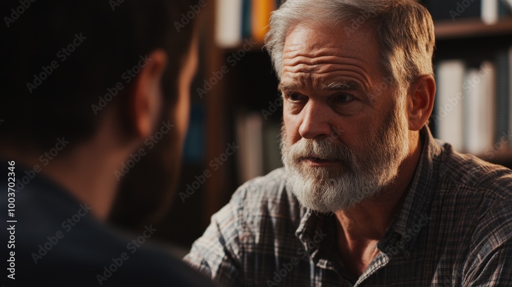 Obraz premium Bearded Man in Conversation with Younger Man