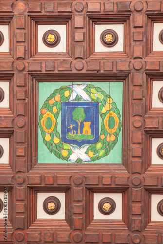 Plaza de Espana wooden coffered ceiling, Seville, Spain photo