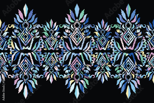 Abstract Ikat seamless pattern, perfect for ethnic-themed backgrounds, curtains, carpets, wallpapers, clothing, and decorations. Ideal for wrapping paper, batik,greeting cards, printing,creative uses.