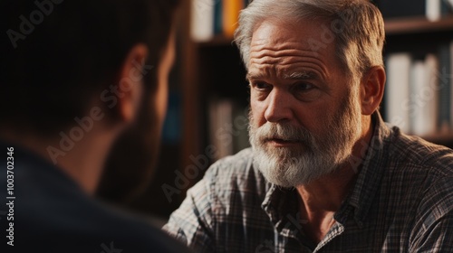 Bearded Man in Conversation with Younger Man