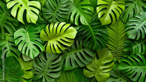 Wallpaper Mural Tropical green leaf background, nature texture Torontodigital.ca