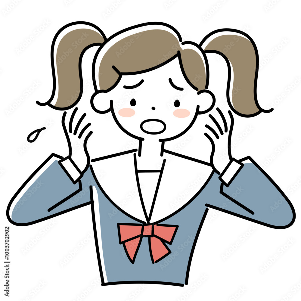 困った表情の女子学生の上半身 困った表情の女子学生の上半身
