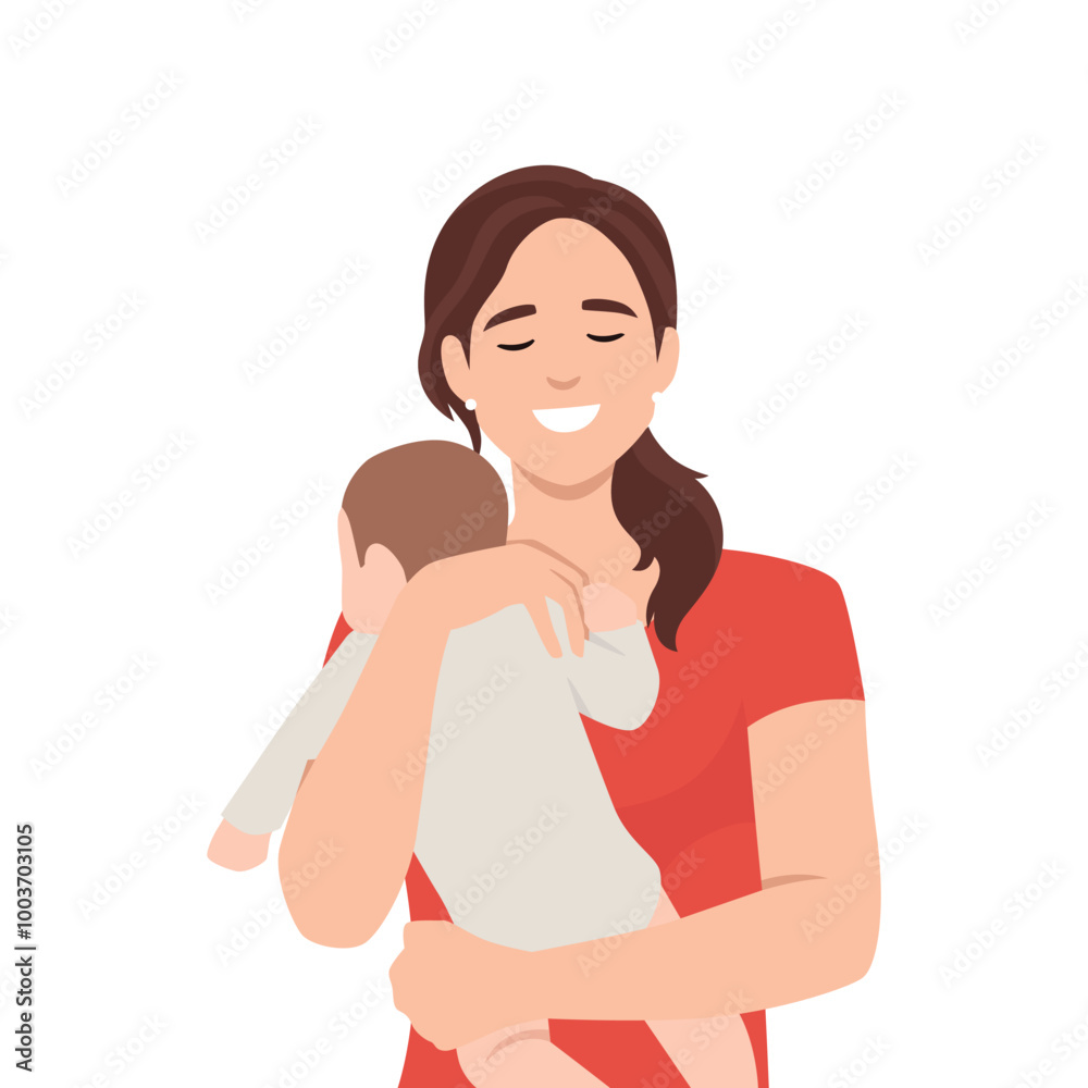 Baby In A Tender Embrace Of Mother. Flat vector illustration isolated on white background Baby In A Tender Embrace Of Mother. Flat vector illustration isolated on white background