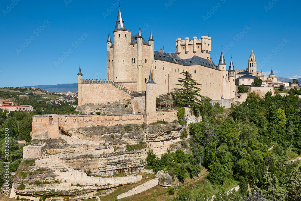 Segovia alcazar fortress and cathedral. Medieval town in Spain.