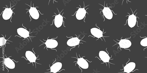 Seamless pattern with silhouettes of crawling beetles. Abstract print with insects. Vector graphics.