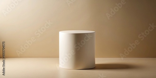 White cylindrical podiums on beige background at tilted angle