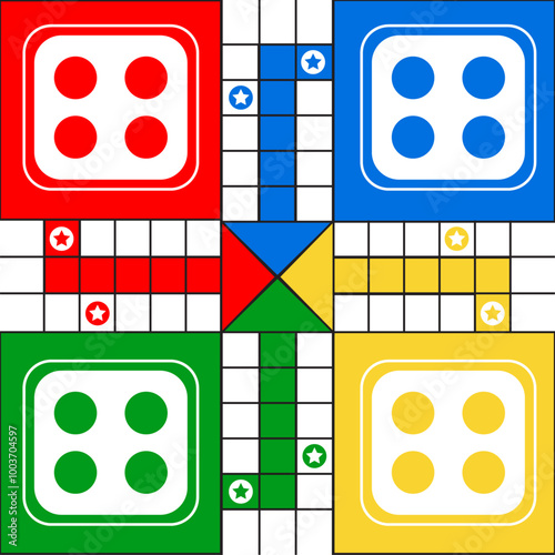 It's a classic family board game. Vector ludo board family game. Ludo board game. Ludo game board design.