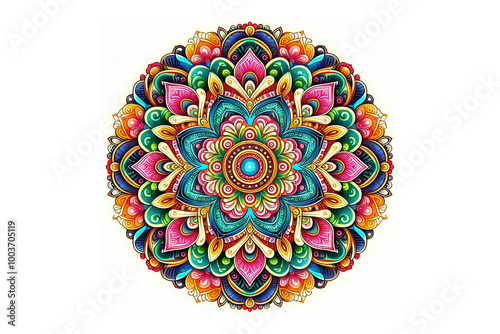 colorful alpona mandala design,high resolution white background 