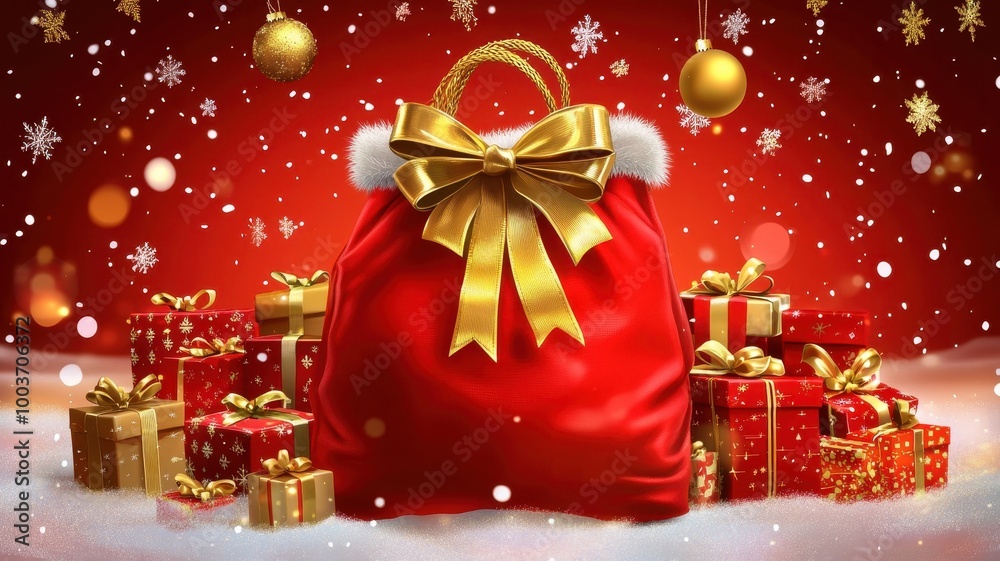 Christmas tree and Santa red bag in snowdrift,Realistic 3d design Xmas card decoration,gift box,fir branches, pine cones,Merry Christmas,Happy new year banner,Vector illustration. Christmas tree and Santa red bag in snowdrift,Realistic 3d design Xmas card decoration,gift box,fir branches, pine cones,Merry Christmas,Happy new year banner,Vector illustration.