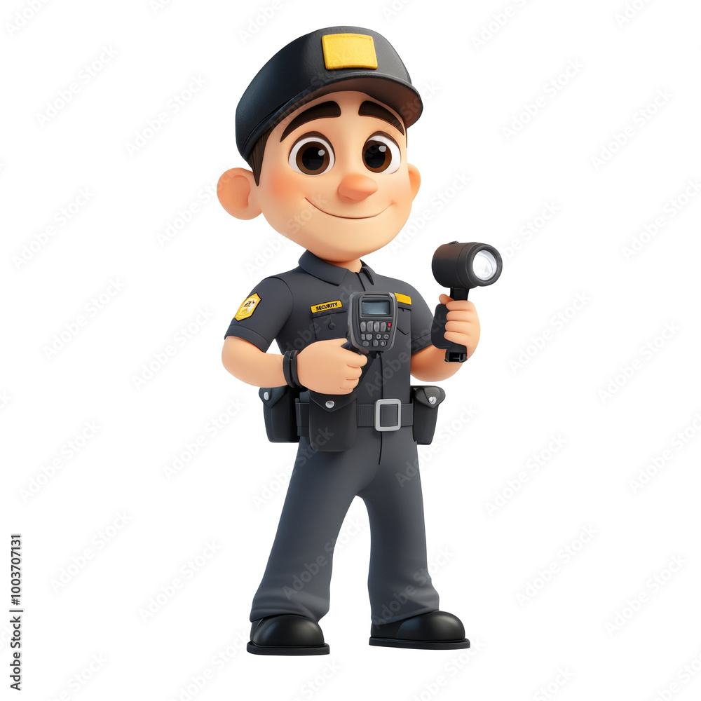 Cartoon 3D Security Character with Flashlight Cartoon 3D Security Character with Flashlight