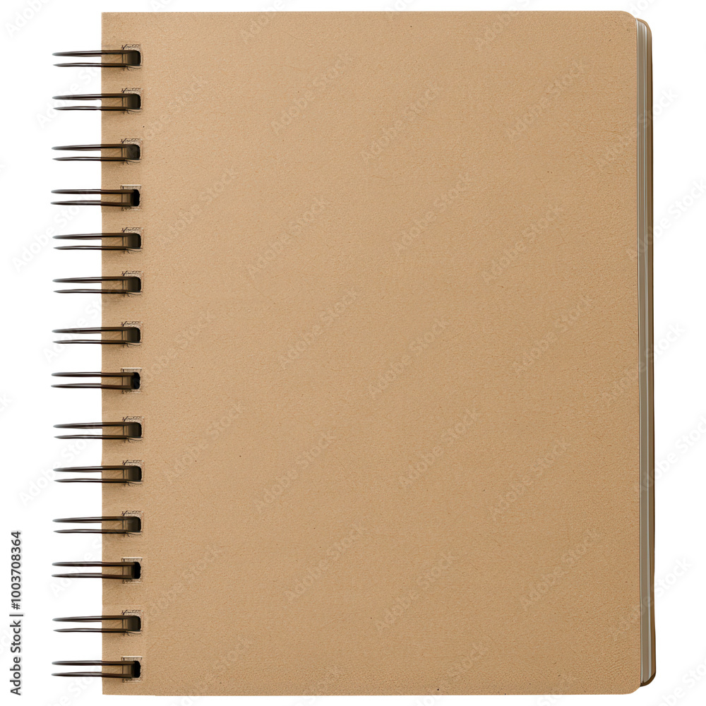 Recycled cardboard notebook with a brown kraft cover and spiral binding eco-friendly design on a transparent background clipart Recycled cardboard notebook with a brown kraft cover and spiral binding eco-friendly design on a transparent background clipart