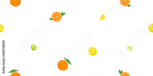 A seamless freshness of citrus fruit summer pattern isolated on white background.