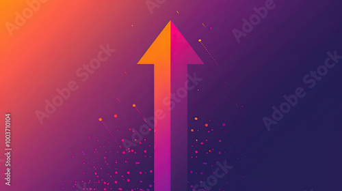 AN upward pointing arrow with orang and purple background