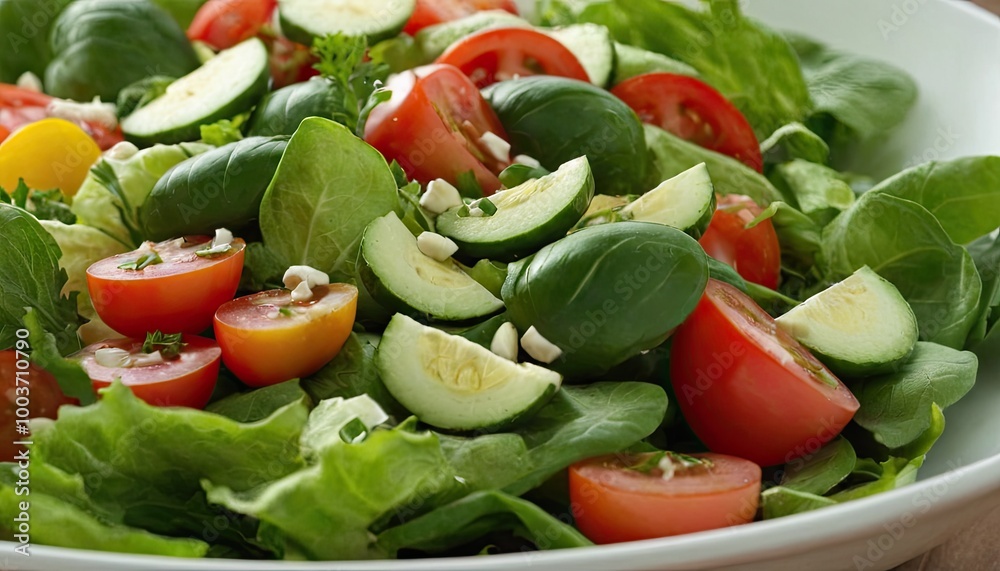Salad with tomatoes and lettuce on a white plate
3 Salad with tomatoes and lettuce on a white plate
3